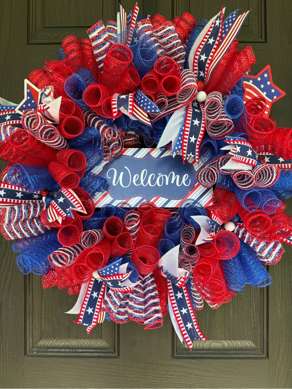 Fourth of July Welcome Deco Mesh Door Wreath